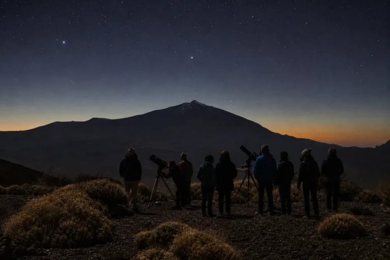 Teide al atardecer y estrellas