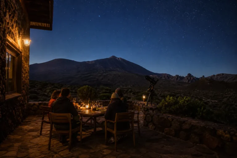 Cena y estrellas en el Teide