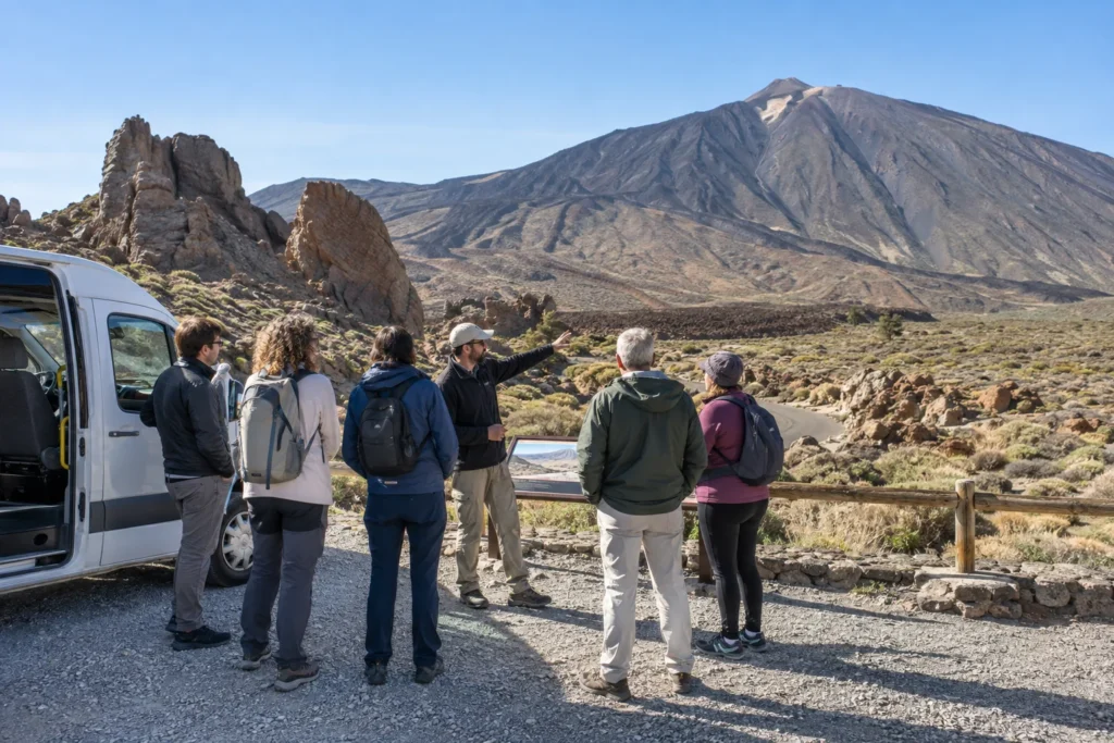 Grupo durante una parada interpretativa de una excursión al Teide